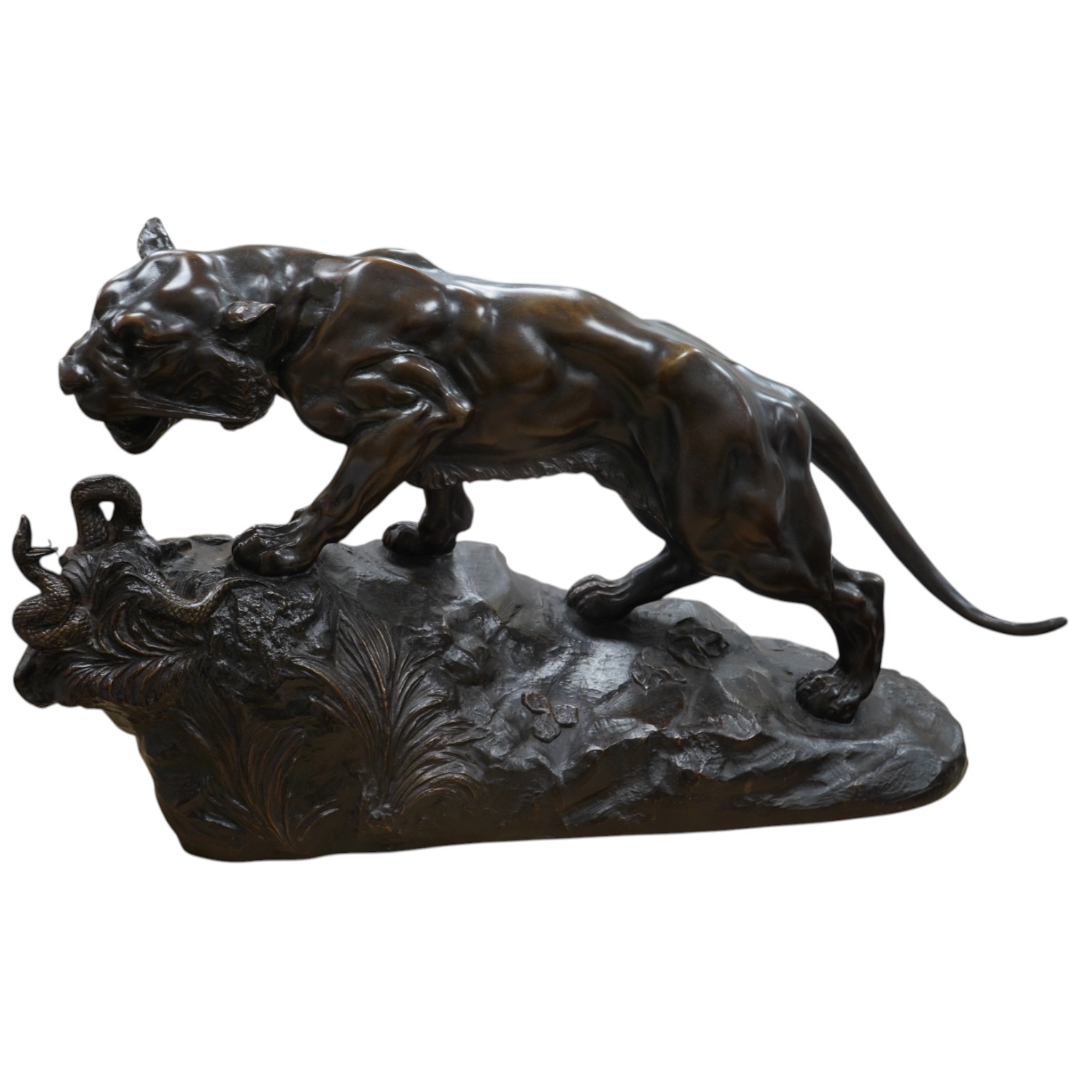Varnier - Bronzed metal panther and snake, 62cm wide x 36cm high